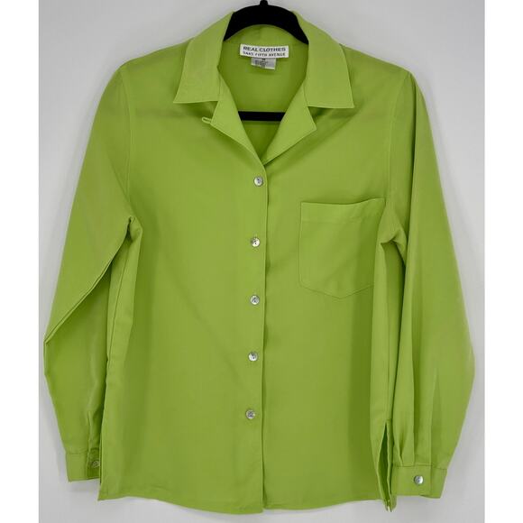 Real Clothes Saks Fifth Avenue Tops - Real Clothes Saks Fifth Avenue Women Lime Green Button Down Shirt Size XS